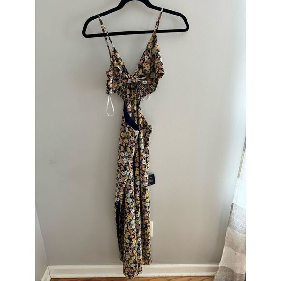 NWT Lulus It's a Perfect Pick Navy Blue Floral Print Cutout Maxi Dress Women’s L - Picture 4 of 10